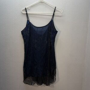 Vtg Gilligan & O'Malley Slip Dress Sz L Babydoll‎ Sheer Embroidered Nightgown